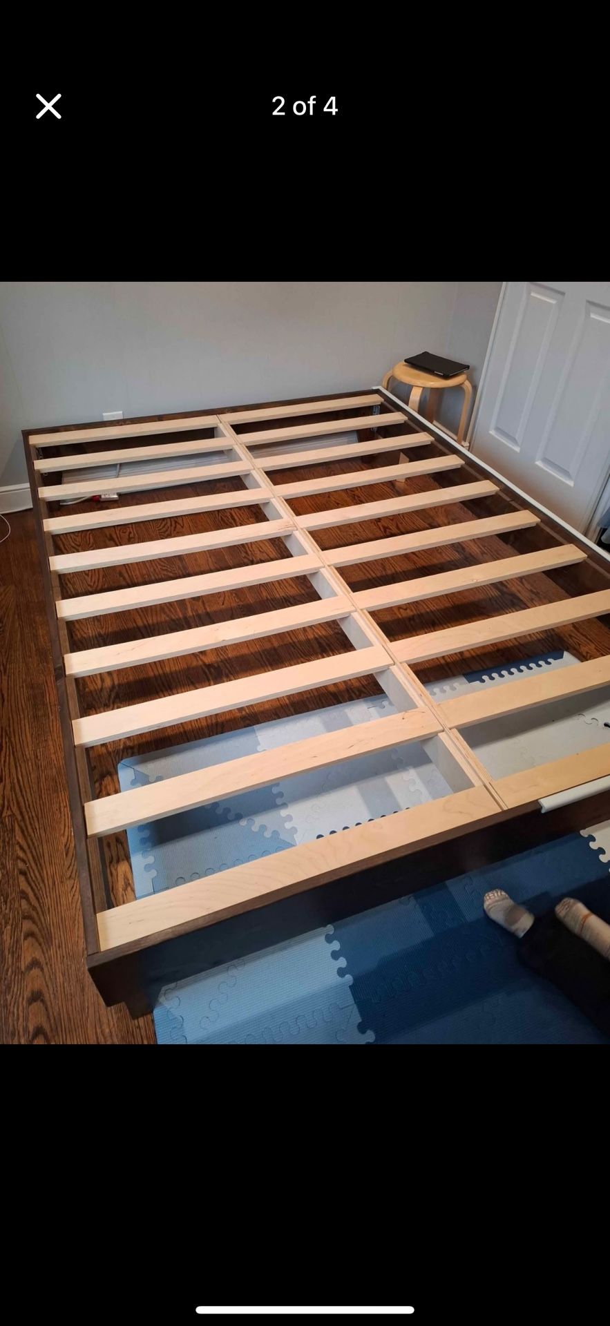 🛏️ Platform Bed Frame – Queen Size – Walnut Finish