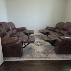Leather Sofa With 4 Manuel Reclining 