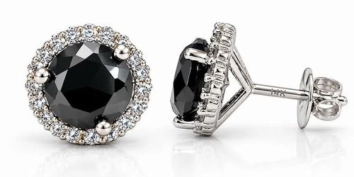 14K White Gold Black Diamond & Diamond Halo Stud Earrings