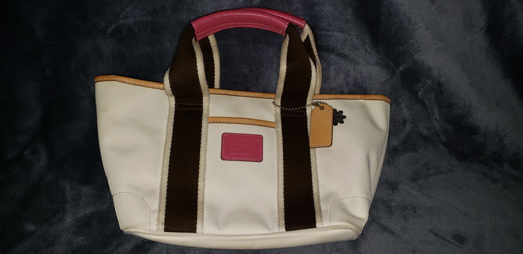 Small Coach Purse Beige with tan, brown and pink accents