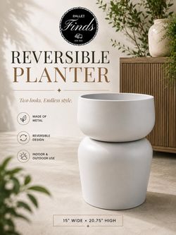 White Reversible Metal Planter