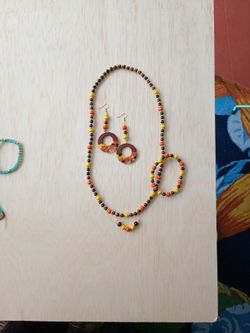 Handmade Wood Resin 3pc Necklace, Earrings And Bracelet Set