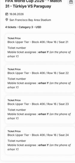 🇹🇷 FIFA World Cup 2026 – Türkiye vs. Paraguay – 4 Tickets for Sale 🇵🇾