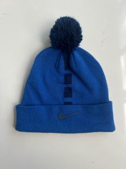 Nike Elite Hat Beanie Youth Blue Striped Knit Pom Pom Cuffed Winter Cap