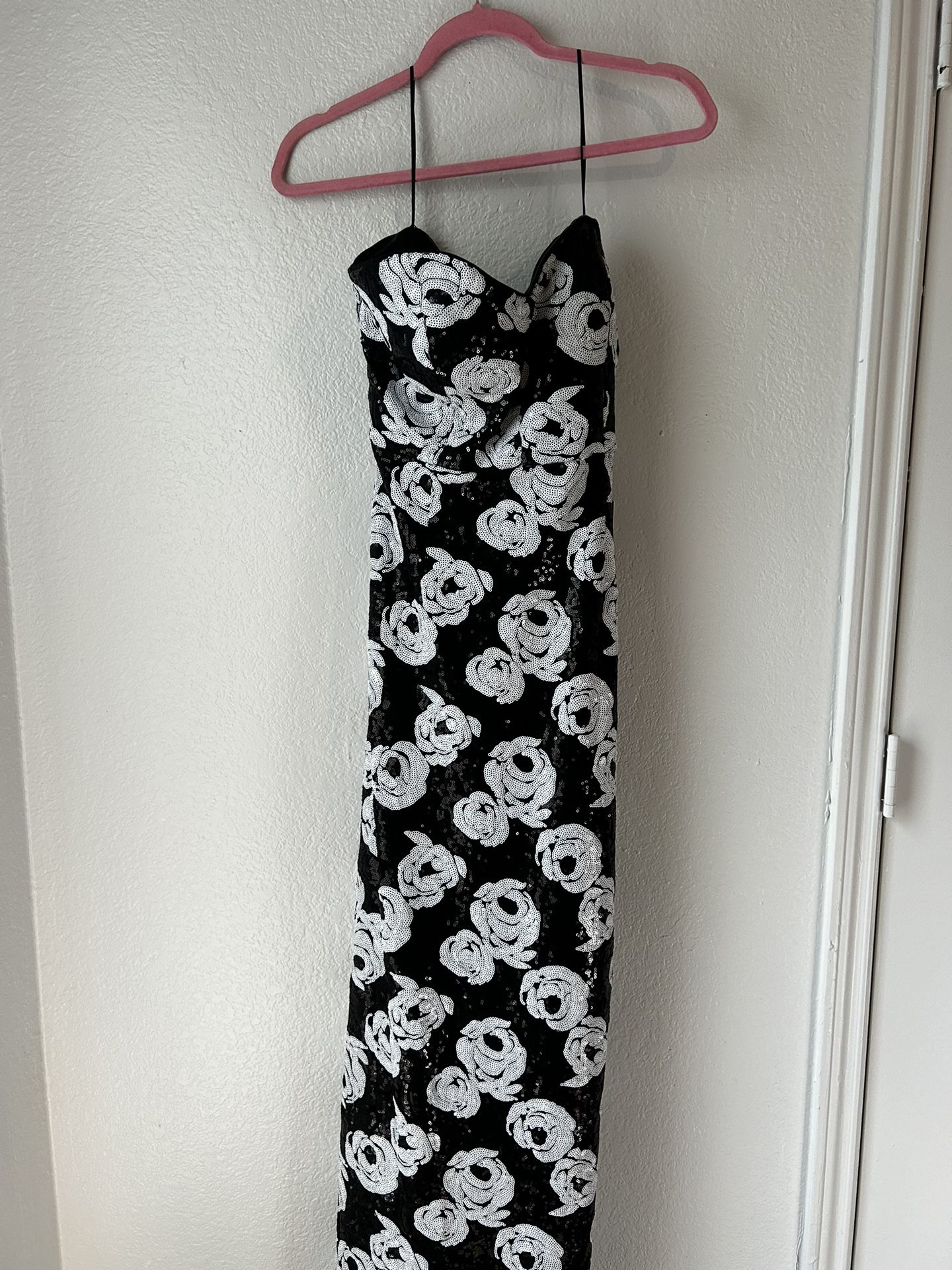 Sequin Strapless Floral Gown