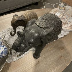 Pair Of 2 Indian Resin Elephant Statues 