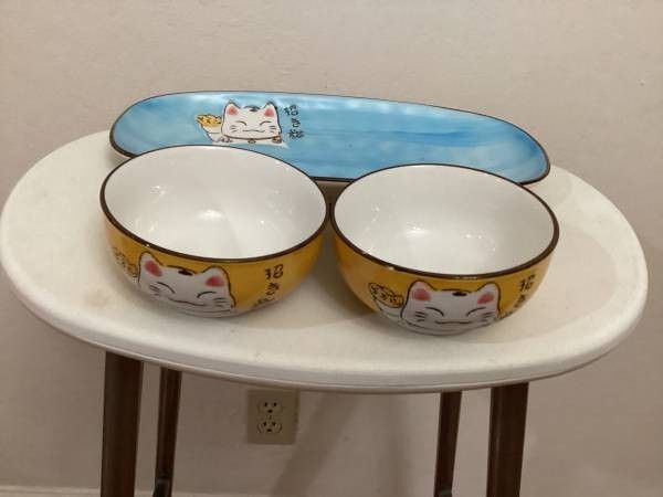 Luck Cat Maneki Neko Platter & Bowls
