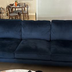 Navy Blue Velvet Sofa with Ottoman