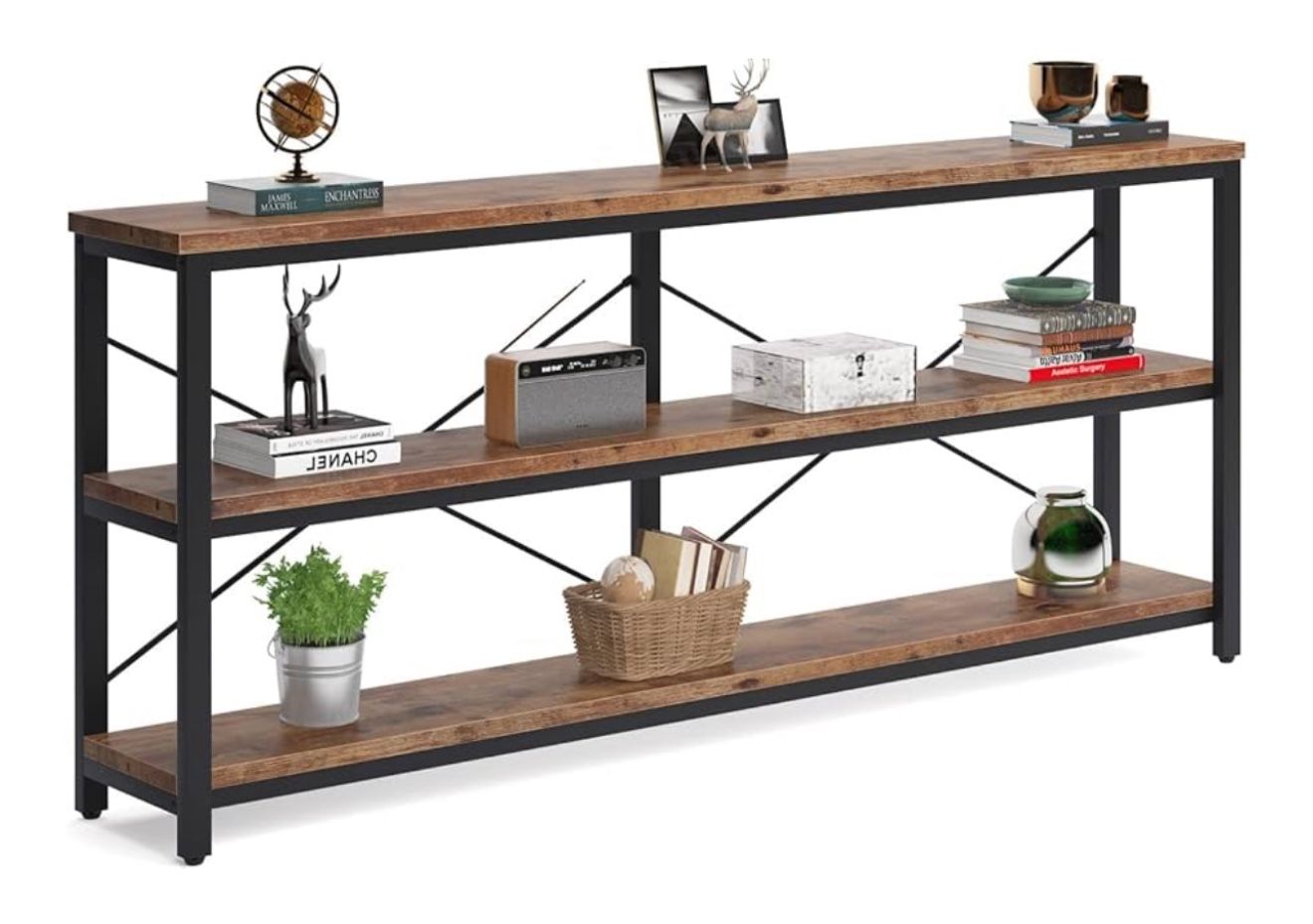 71" Console Table Sofa Tables 3 Tiers Rustic Brown