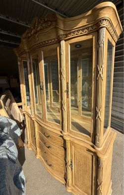 Wooden China Cabinet, Dining Table with 6 Chairs, 2 End Tables, Coffee Table