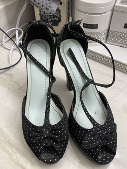 Navy Blue With White Polkadot, High Heel Shoes