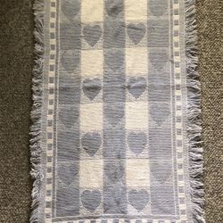 Vintage Reversible Country Blue And White Heart  Rug