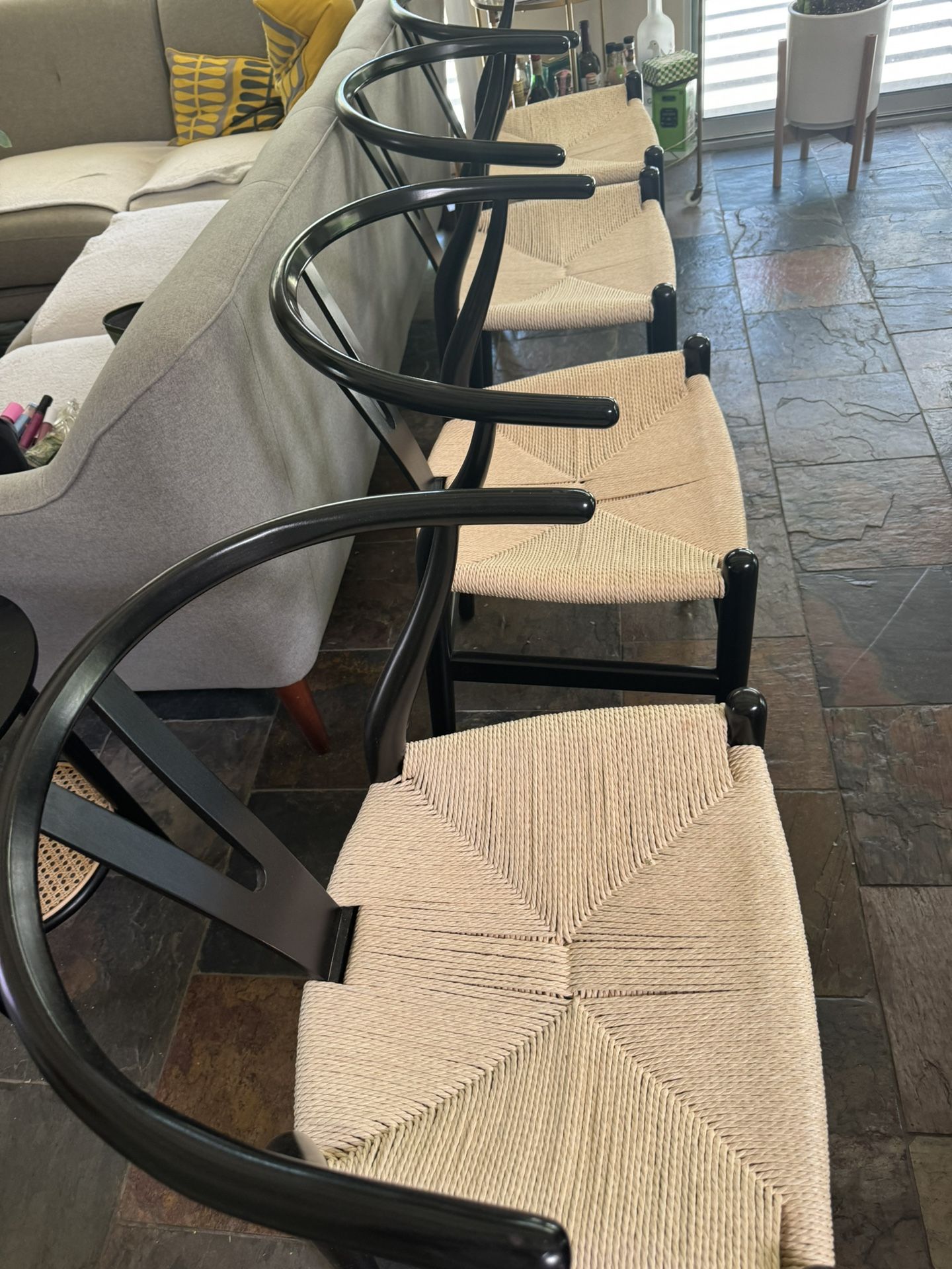 Wishbone Wood Rattan Armchairs