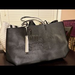 Victoria's Secret • Model: Perforated Logo Tote Bag (See image_50.png) • Color/Material: Black pebbled faux leather (vegan)