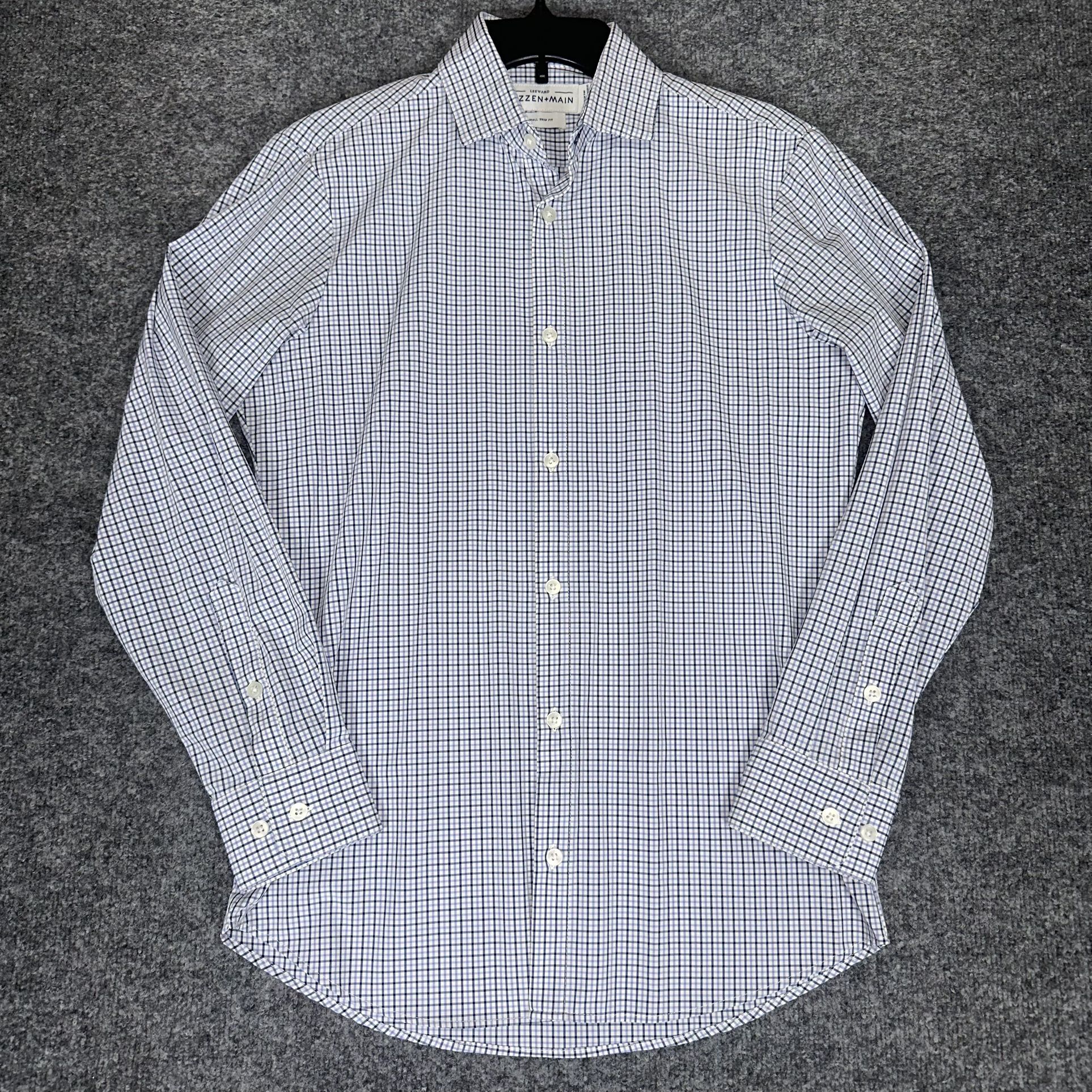 Mizzen Main Shirt Mens Small Blue Plaid Stretch Trim Button Up Long Sleeve Adult