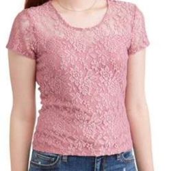 No Boundaries Juniors' all over lace sheer short sleeve shirt sz Small