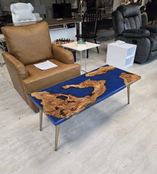 BRAND NEW
Handcrafted Olive Wood & Blue Epoxy Coffee Table