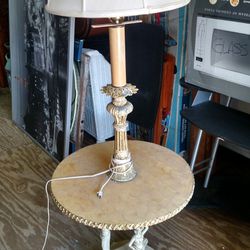 Unique vintage floor lamp w/table 3 goddesses base mother pearl table
