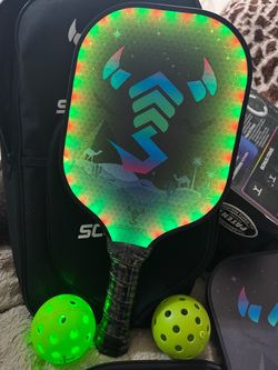 Pickle ball paddle, scorpion, brand, glow in the dark with built-in battery rechargeable