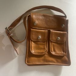 Vintage Brown Faux Leather Messenger Style Bag Unisex Made In Lebanon 10x8”