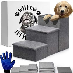 24-inch Dog Stairs for High Beds Up to 32-inch- Foldable Pet Steps for Large Dogs W/Storage- Puppy Dog Stairs to Bed