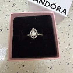 Sparkling Pear Halo Ring Sterling Silver 