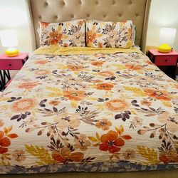 Queen Bed Frame + Organic Cotton Mattress + Box Spring – Great Condition