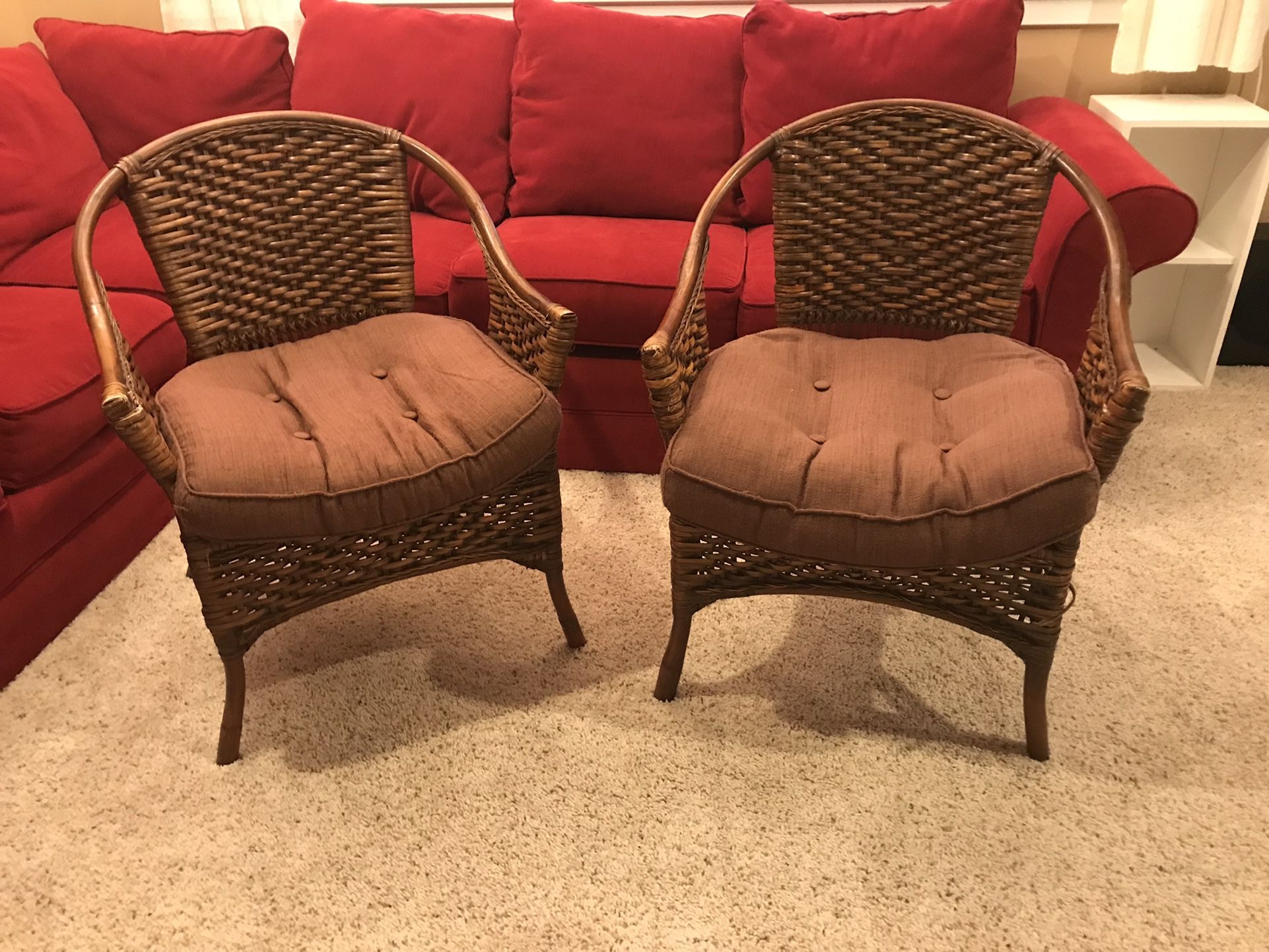 Wicker Chairs with Brown Cushions