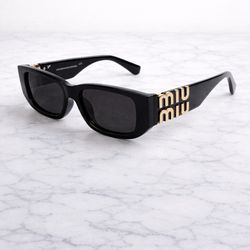 Miu Miu Black Cat Eye Sunglasses w/ Gold Logo – New