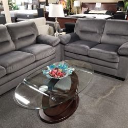 Brand New Gray Linen Sofa + Loveseat 2PCs Set