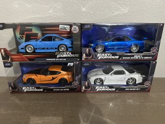 Jada Die Cast Fast And Furious 1/24 Scale Nissan Skyline Mazda Porsche Toyota Supra 