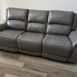 Gray Leather Reclining Couch 
