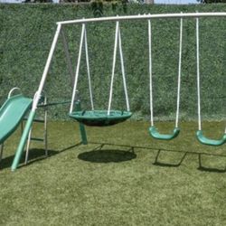 The Swing Company Northridge Metal Swing Set with Saucer Swing and 5' Slide