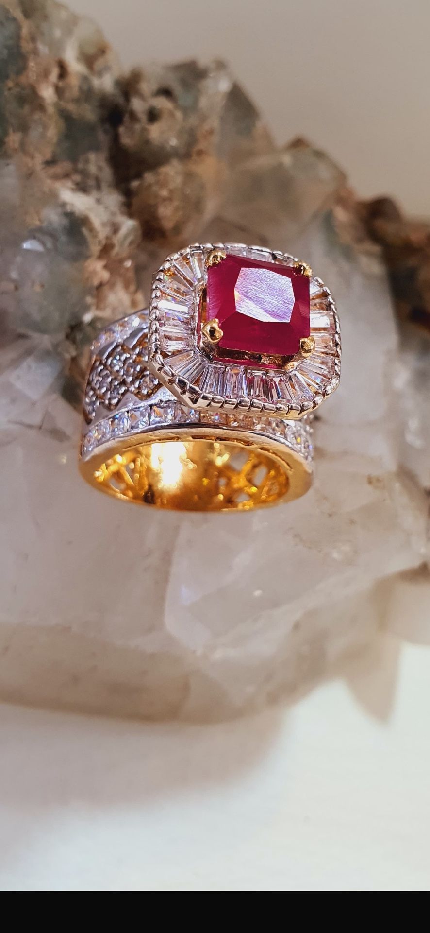 Use Silver Pure925 22kt gold Plated in both Stones real and RedRuby Stone