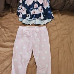Girls Floral And Polka Dot Outfit Size 3-4Y