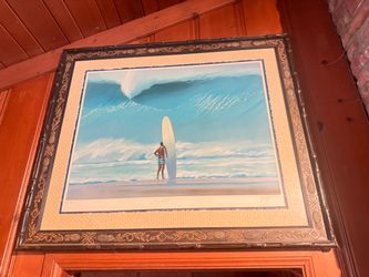 Greg Noll X Ken Auster signed framed art longboard surfboard