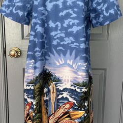 Nui Nalu Hawaii Women’s 100% Cotton Vintage Blue Hawaiian Dress. Made in USA 