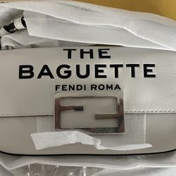 100% Authentic Fendi White Mini Baguette Bag