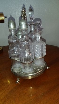 6 Castor Cut Glass With Metal Lids & Glass Stoppers