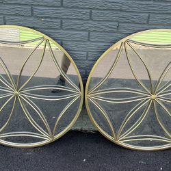 Pair of Gold Finished Round Mirrors 