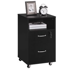 SmileMart 2- Drawer Wooden Vintage Mobile File Cabinet for Home and Office, Black