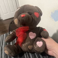 Walmart Teddy Bear Plush Brown with Multicolor Hearts XOXO 10" Stuffed Animal
