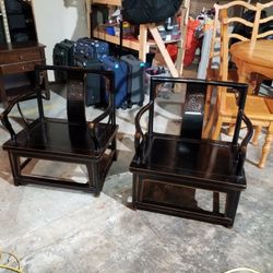 2pc Antique Chinese Elmwood Chairs 