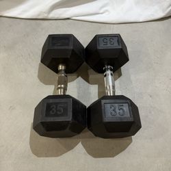 35 LB Rubber Hex Dumbbells