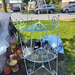 3 Tier White Wrought Iron Shelf With Glass Slide In Shelves