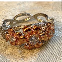 NWOT silver 925 floral ring size 8 # 0978 absolutely beautiful! Rose gold plated flowers.   #silver #925 #ring #size8 #floral