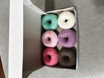 6 Crochet Play Donuts. With Box