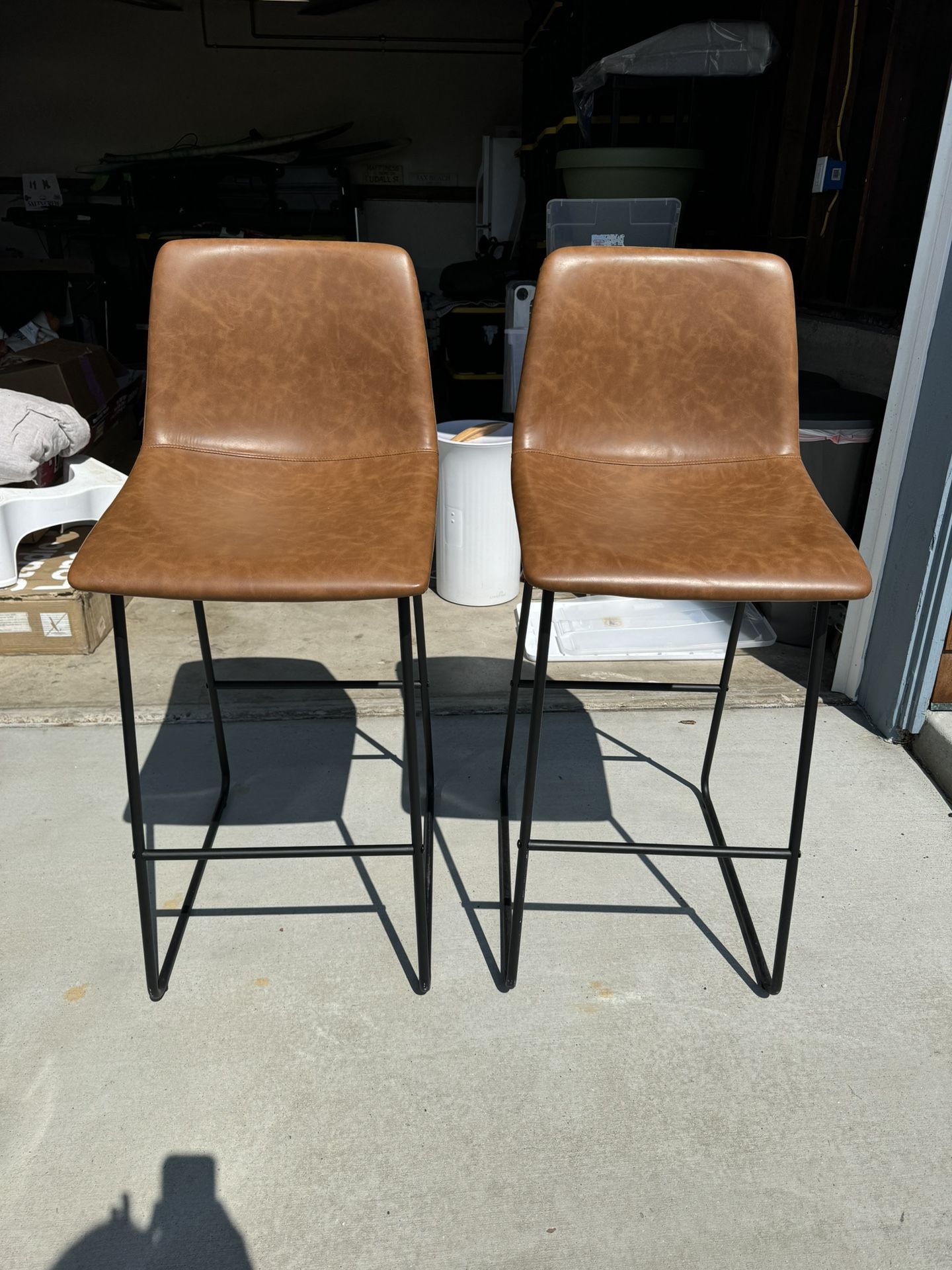 Set Of 2 Leather Bar Stools