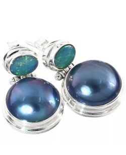 Australian blue opal and blue pearl earrings
