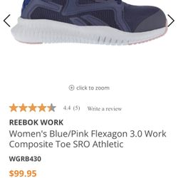 Reebok Women's Navy Blue Athletic Work Shoe with Pink Accent.    7.5